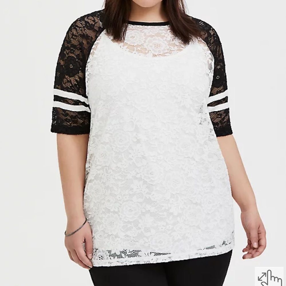 Torrid Black and White Lace Football T-shirt - Picture 1 of 9
